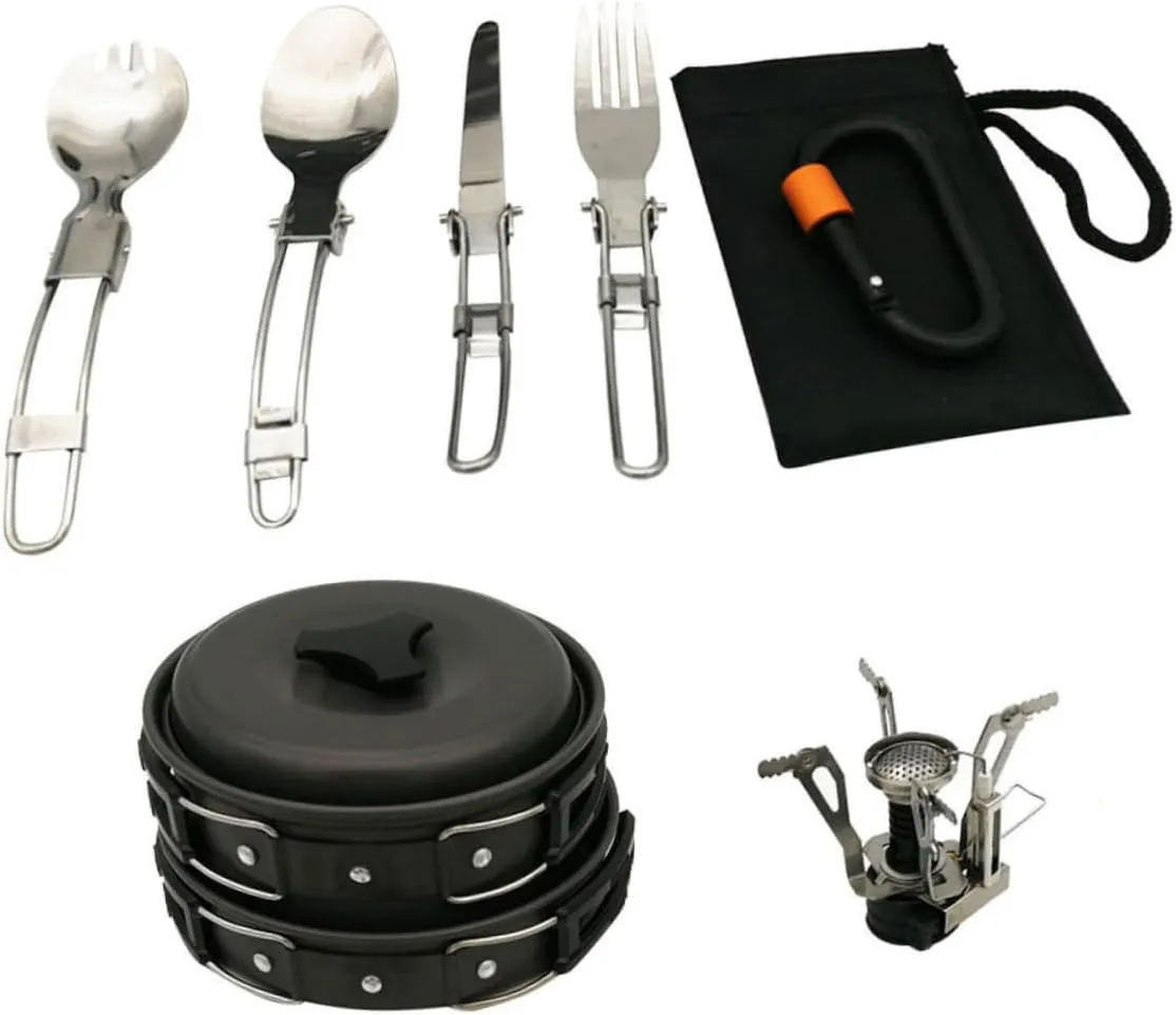 1 Set Outdoor Portable Camping Cookware Lightweight Foldable Cooking Utensils for People Durable Design for Hiking and to Store and Carry