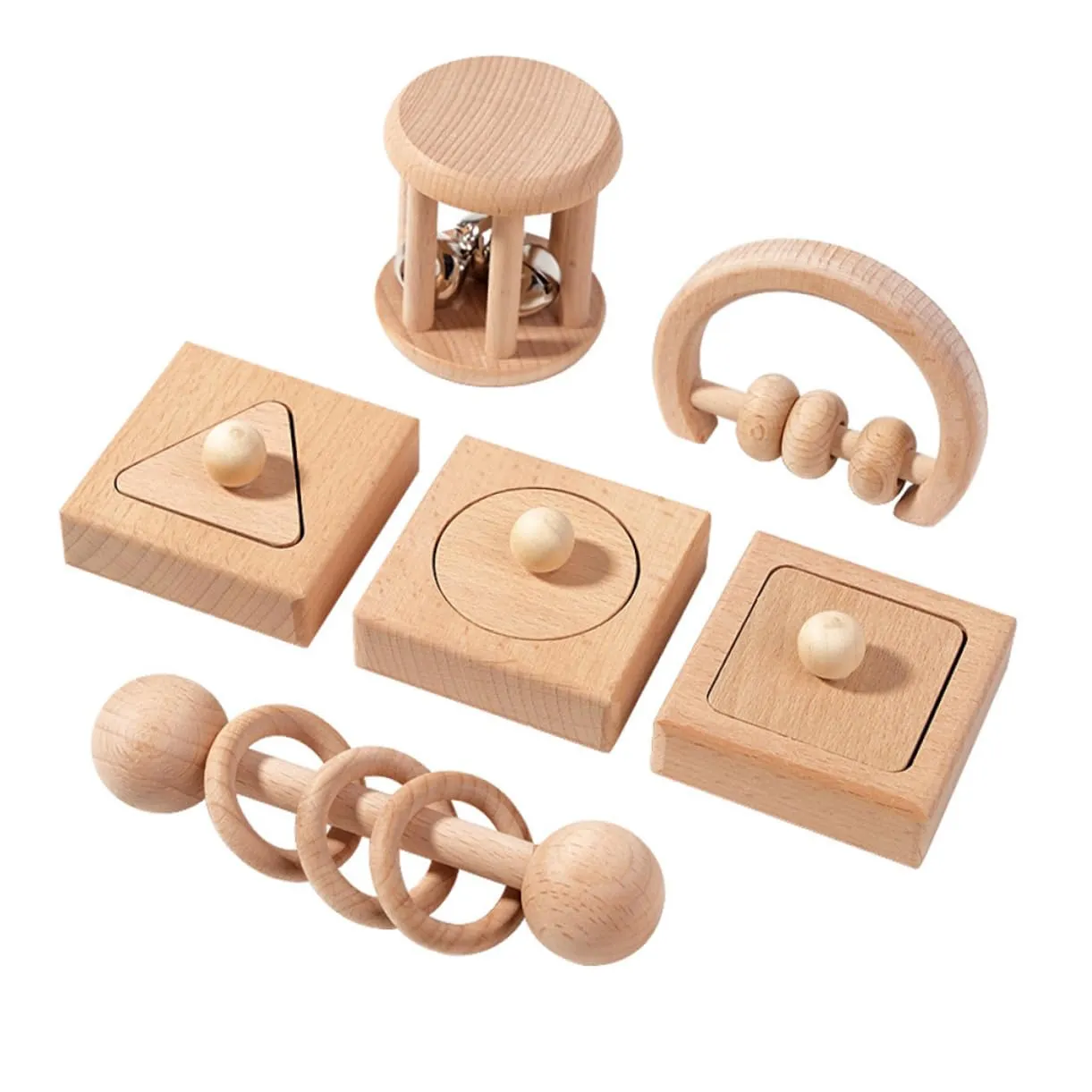 1 Set Preschool Activity Plaything for Shape Sorter Newborn Rattle Shape Sorting Hand Rattle Wooden