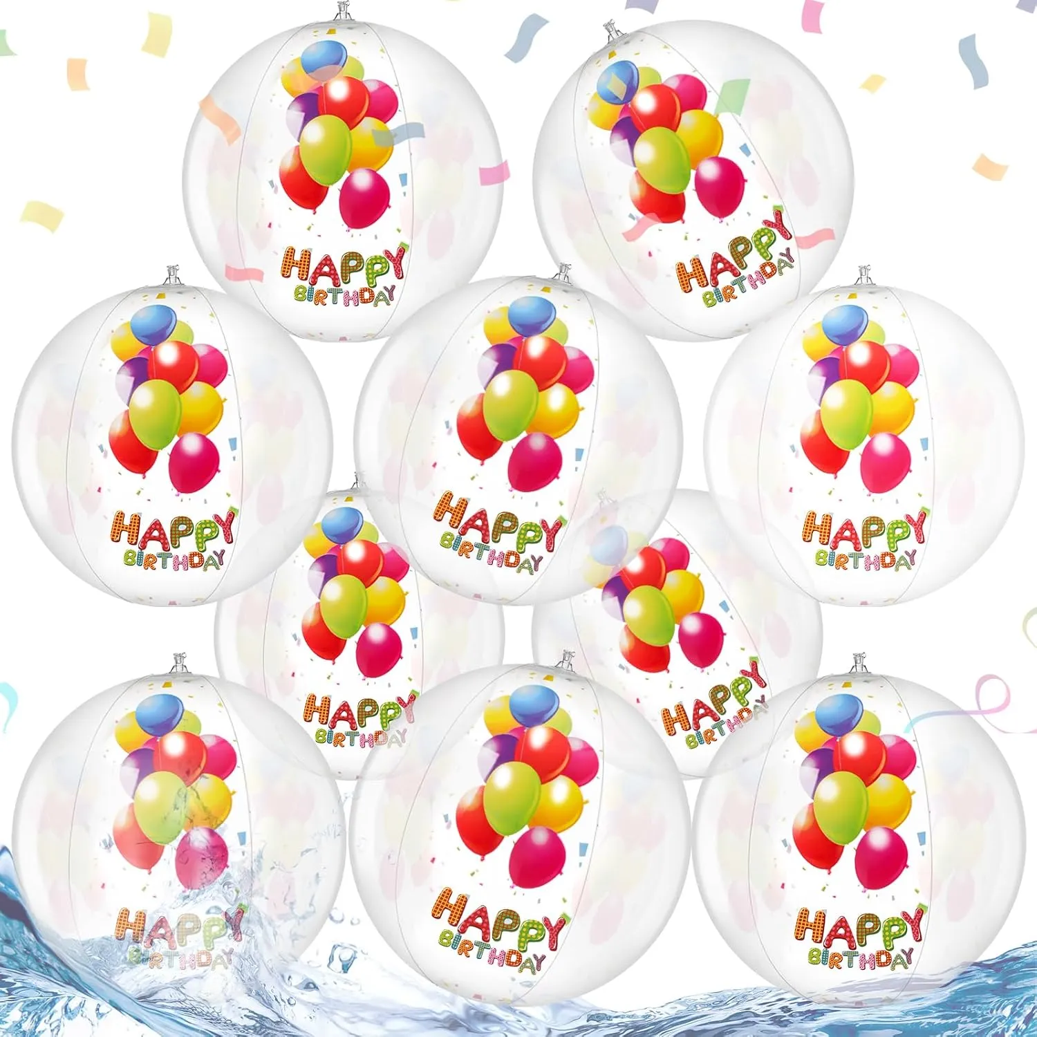 10 Pack Birthday Beach Ball for Pool Birthday Party Decorations 9" Clear Inflatable Pool Balls Pool Birthday Party Favors Swimming Pool Balls for Adults Outdoor Fun Water Games Gifts