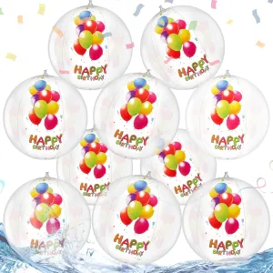 10 Pack Birthday Beach Ball for Pool Birthday Party Decorations 9" Clear Inflatable Pool Balls Pool Birthday Party Favors Swimming Pool Balls for Adults Outdoor Fun Water Games Gifts