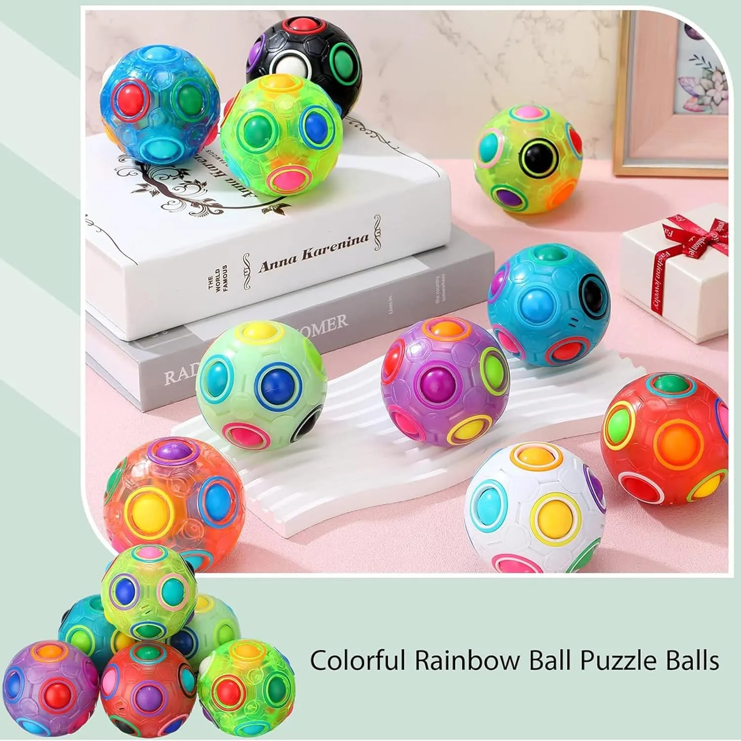 10 Pcs Rainbow Puzzle Magical Fidget Ball Toys Stress Reliever for Teens and Adults, Boys and Girls, Birthday Christmas Stocking Stuffers Toy