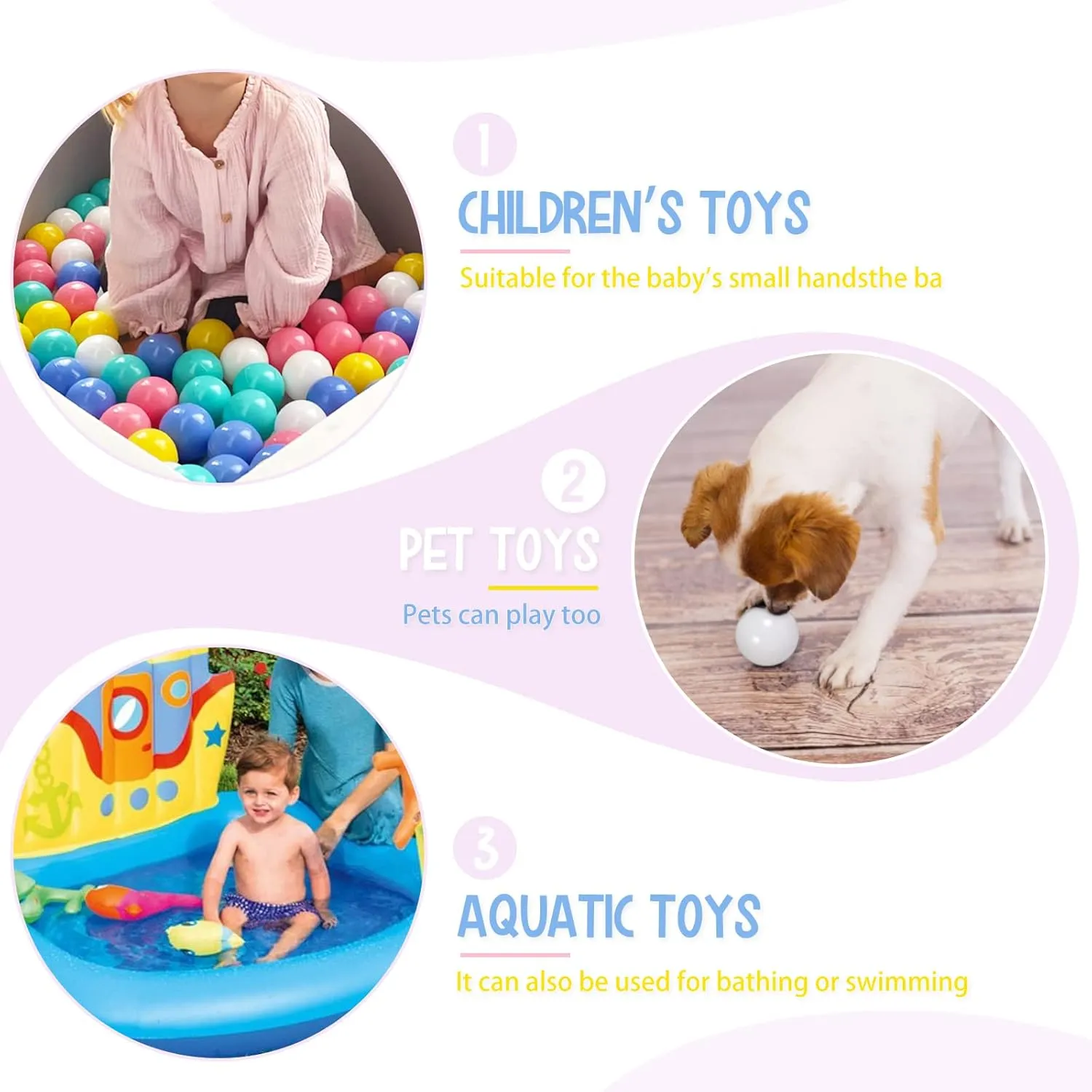 100 Pack Balls for Ball Tent, BPA Free Colorful Plastic Balls Baby Play Balls for Ball Pit, Bounce House, Baby Pool & Playhouse