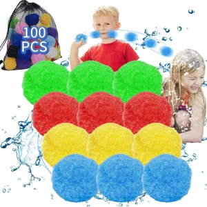 100 Pcs Water Balls Reusable Water Balloons Quick Fill for Kids Outdoor Games & Water Toys - Summer Outside Toys Water Play Ball for Pool Backyard Lawn Fun Games Activities Party Favors