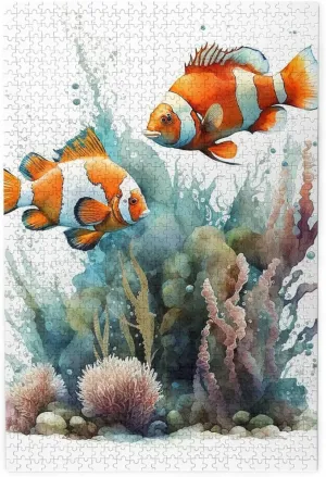 1000 Piece Jigsaw Puzzle - Clownfish Fish Underwater White Wood Puzzle for Adults Teens Family Game Educational Toys Gifts