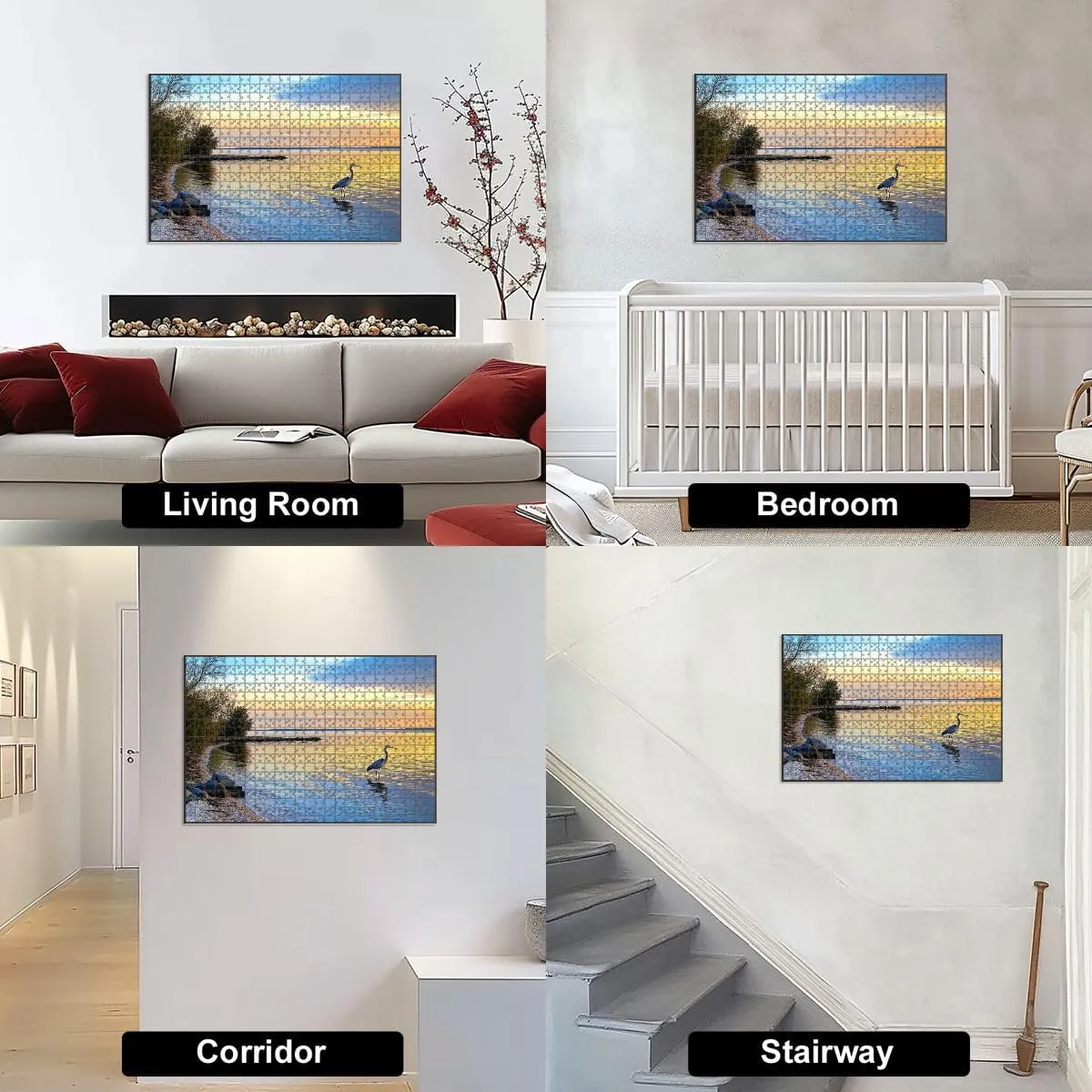 1000 Piece Jigsaw Puzzle Game, Colorful Great Blue Heron Chesapeake Bay Beach Sunset Large Puzzle Artwork for Adults Teens Challenging Puzzle Game Nights Toy Gift