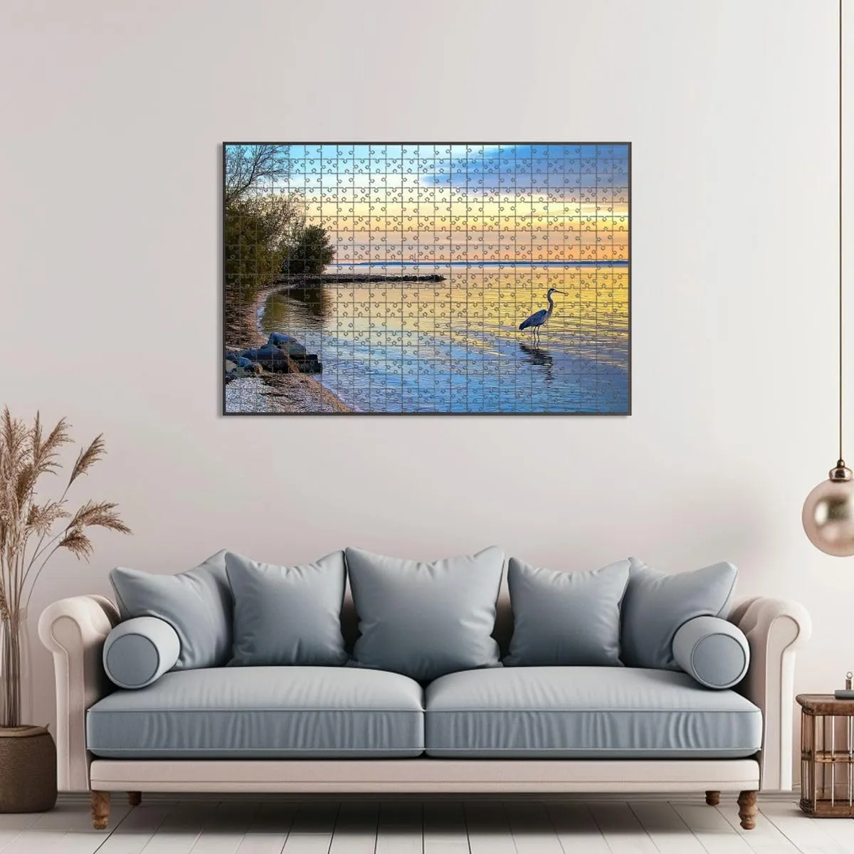 1000 Piece Jigsaw Puzzle Game, Colorful Great Blue Heron Chesapeake Bay Beach Sunset Large Puzzle Artwork for Adults Teens Challenging Puzzle Game Nights Toy Gift