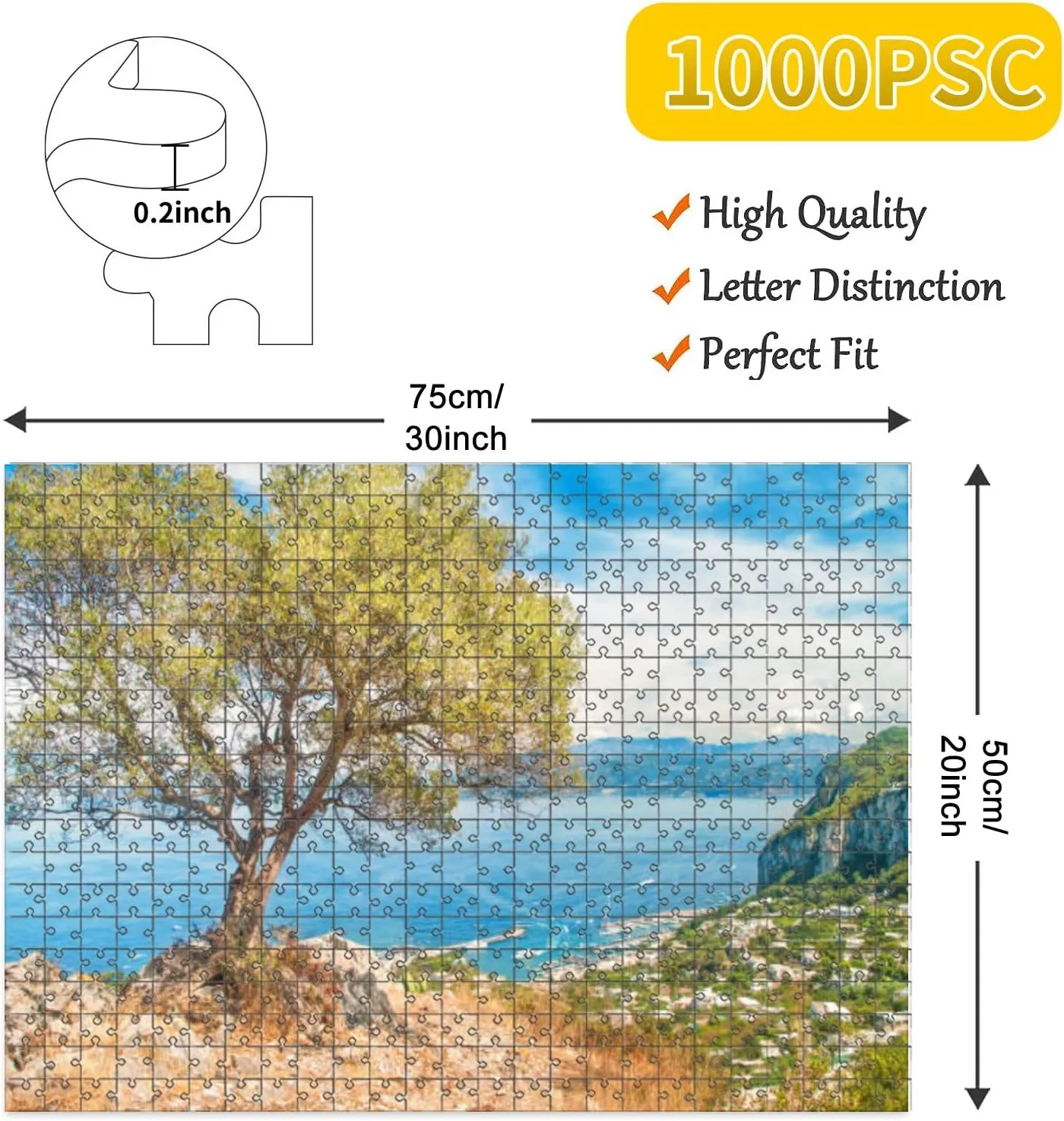 1000 Piece Jigsaw Puzzle Game, Colorful Old Olive Tree Marina Large Puzzle Artwork for Adults Teens Challenging Puzzle Game Nights Toy Gift