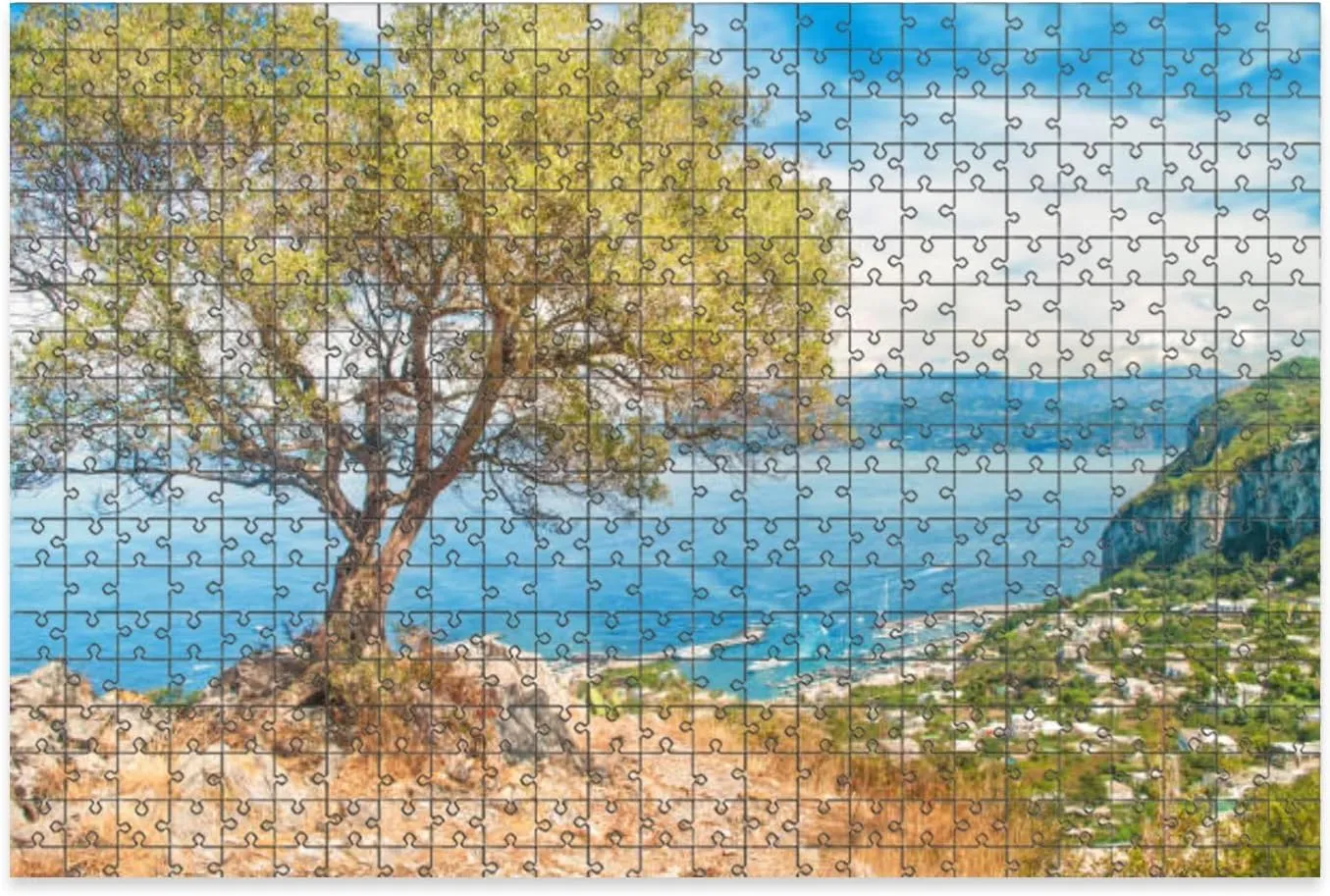1000 Piece Jigsaw Puzzle Game, Colorful Old Olive Tree Marina Large Puzzle Artwork for Adults Teens Challenging Puzzle Game Nights Toy Gift