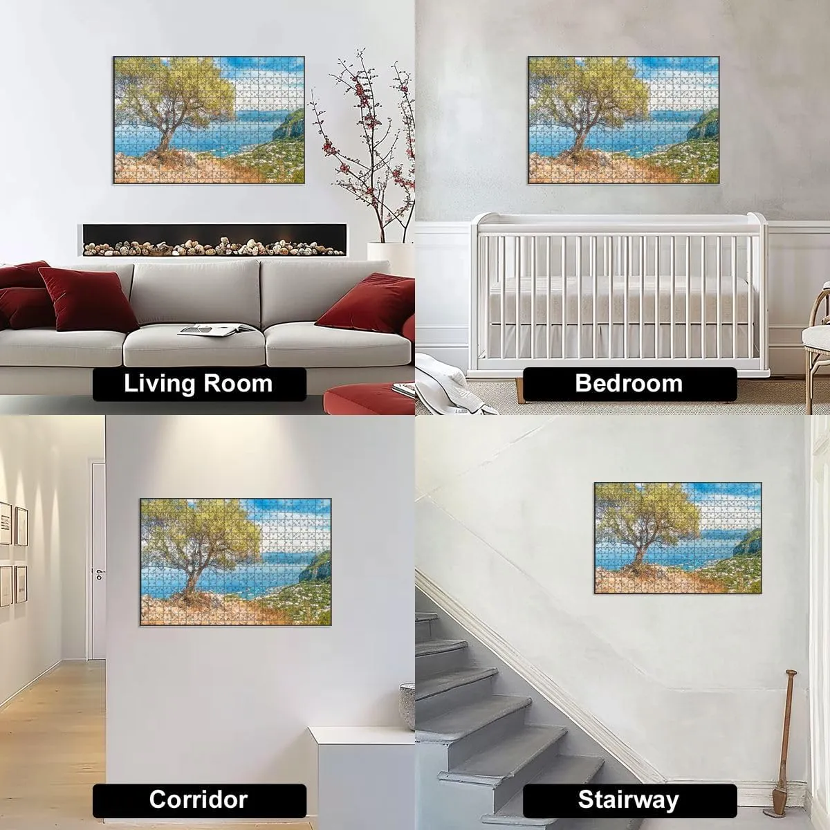 1000 Piece Jigsaw Puzzle Game, Colorful Old Olive Tree Marina Large Puzzle Artwork for Adults Teens Challenging Puzzle Game Nights Toy Gift