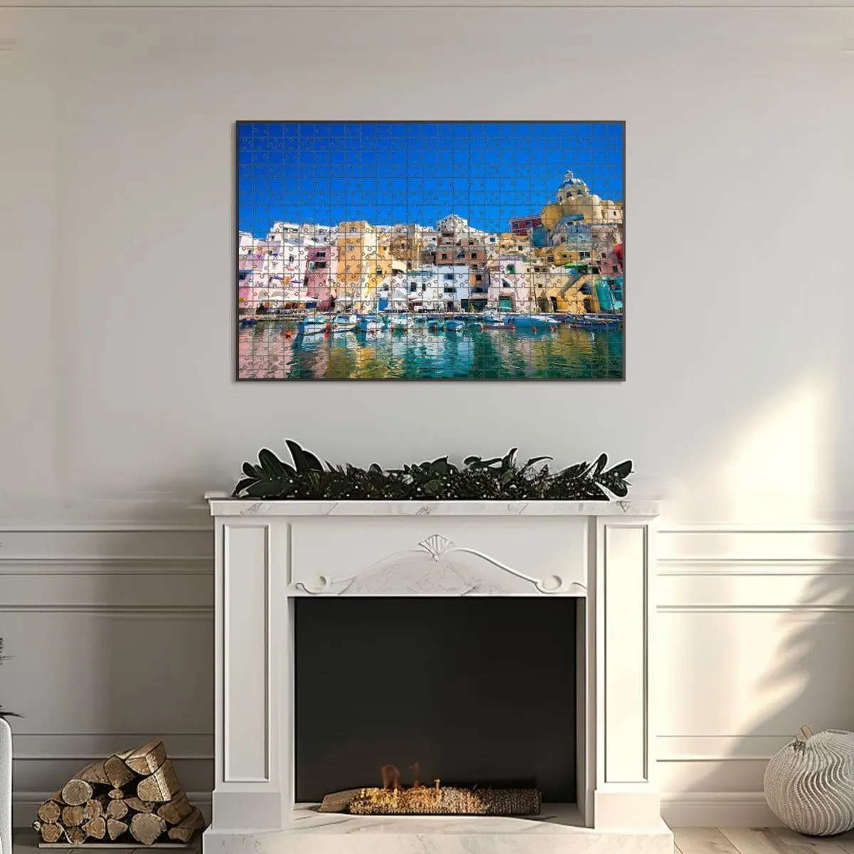 1000 Piece Jigsaw Puzzle Game, Colorful Procida Colorful Island Mediterranean Sea Coast Naples Italy Large Puzzle Artwork for Adults Teens Challenging Puzzle Game Nights Toy Gift