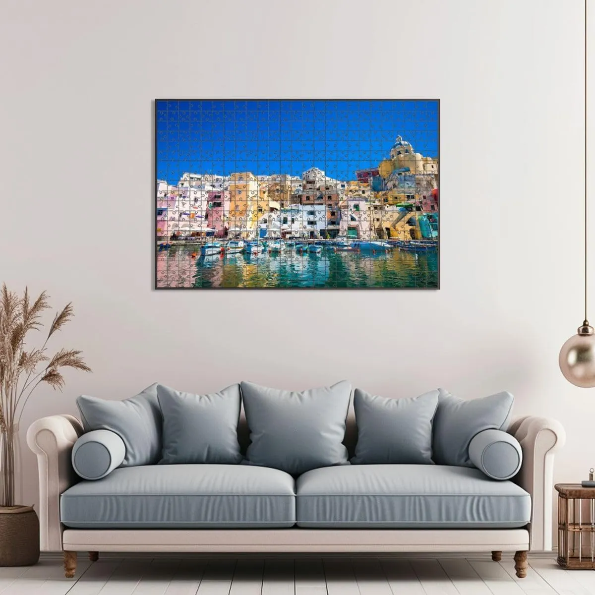 1000 Piece Jigsaw Puzzle Game, Colorful Procida Colorful Island Mediterranean Sea Coast Naples Italy Large Puzzle Artwork for Adults Teens Challenging Puzzle Game Nights Toy Gift