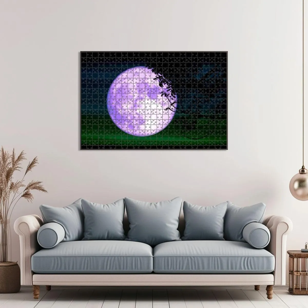 1000 Piece Jigsaw Puzzle Game, Colorful Super Full Purple Moon Silhouette Tree Night Sky Large Puzzles Artwork for Adults Teens Challenging Puzzle Game Nights Toy Gift