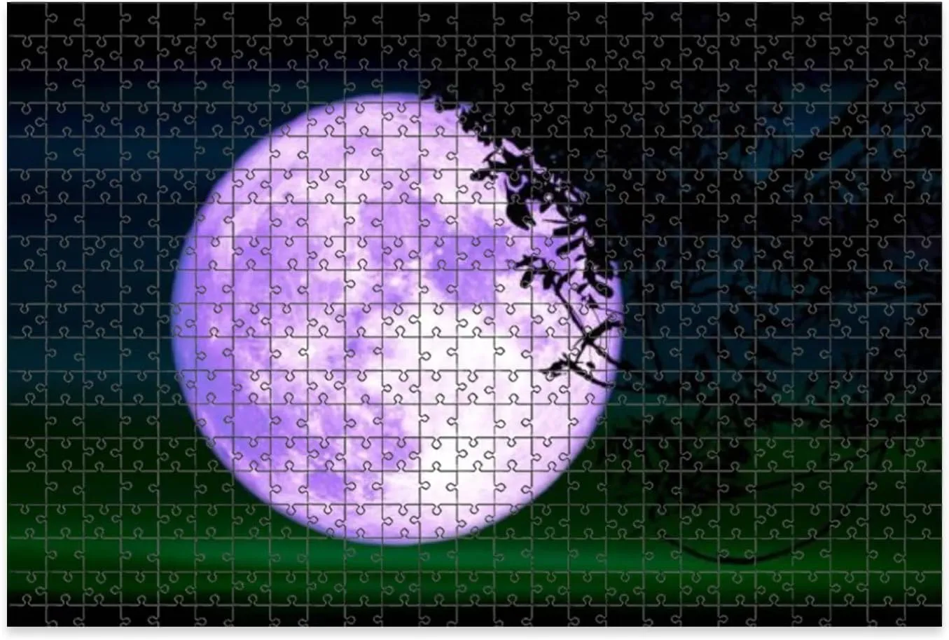 1000 Piece Jigsaw Puzzle Game, Colorful Super Full Purple Moon Silhouette Tree Night Sky Large Puzzles Artwork for Adults Teens Challenging Puzzle Game Nights Toy Gift