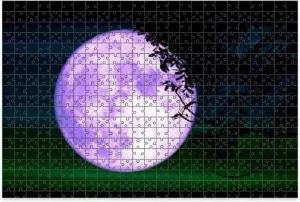 1000 Piece Jigsaw Puzzle Game, Colorful Super Full Purple Moon Silhouette Tree Night Sky Large Puzzles Artwork for Adults Teens Challenging Puzzle Game Nights Toy Gift