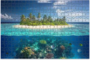 1000 Piece Jigsaw Puzzle Game, Colorful Tropical Island Coral Reef Split View Waterline Large Puzzle Artwork for Adults Teens Challenging Puzzle Game Nights Toy Gift