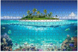 1000 Piece Jigsaw Puzzle Game, Colorful Tropical Island Coral Split View Waterline Large Puzzles Artwork for Adults Teens Challenging Puzzle Game Nights Toy Gift