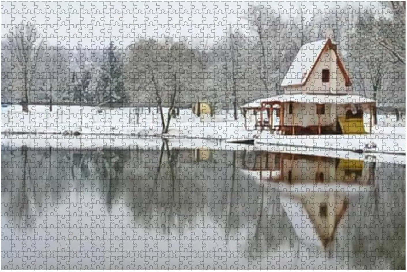 1000 Piece Jigsaw Puzzle Game - Small Fishing House on The Snowy Lake Side at Winter zd Hungary Colorful Large Puzzles Artwork Hard Puzzles for Adults Teens Puzzle Game Gift