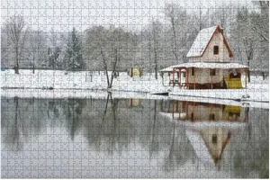 1000 Piece Jigsaw Puzzle Game - Small Fishing House on The Snowy Lake Side at Winter zd Hungary Colorful Large Puzzles Artwork Hard Puzzles for Adults Teens Puzzle Game Gift