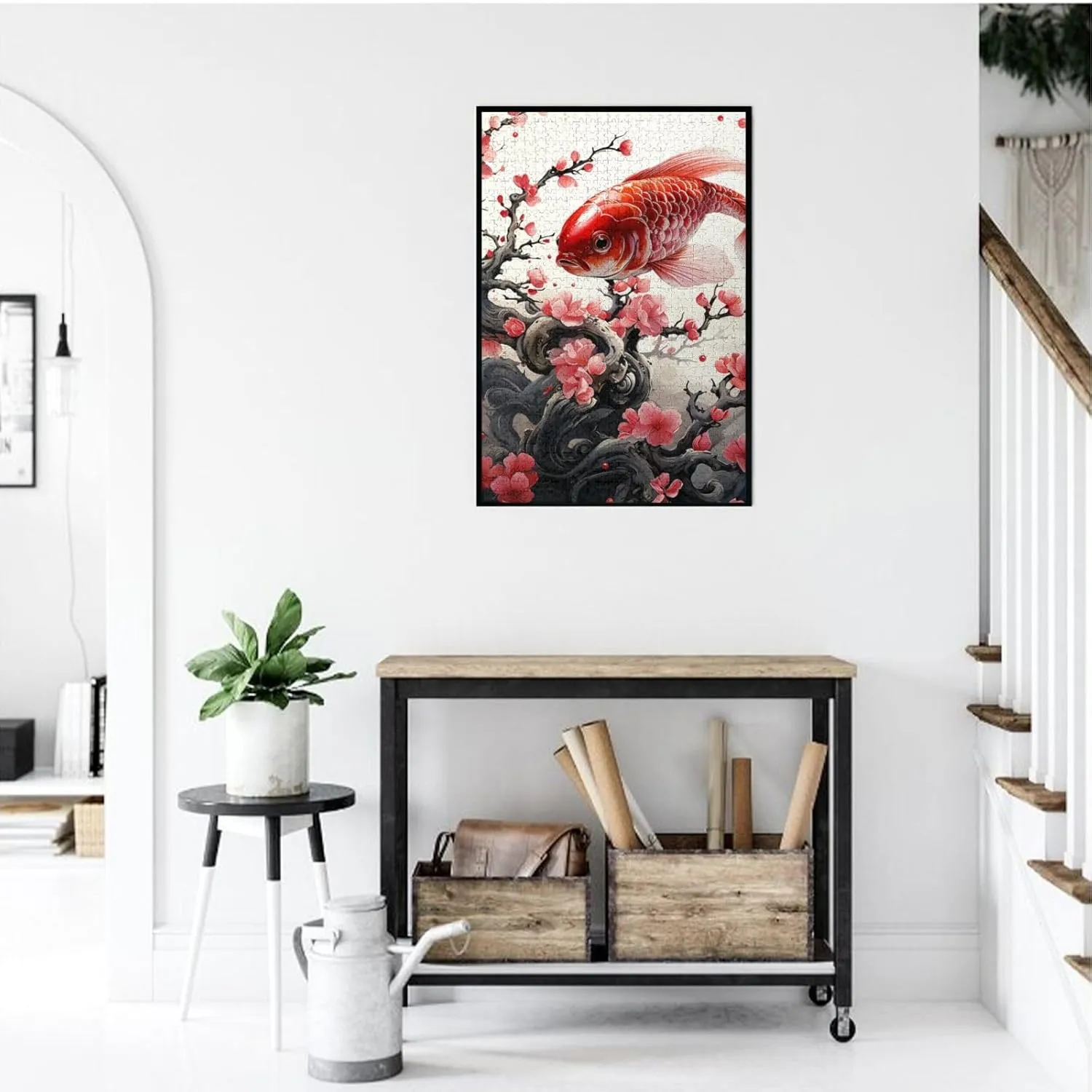 1000 Piece Jigsaw Puzzles for Adults Challenging Puzzle Wooden Picture Puzzle Personalized Custom Red Plum Fish Wood Puzzle for Family Game Nights Gifts 29.5x19.7 inches Puzzle