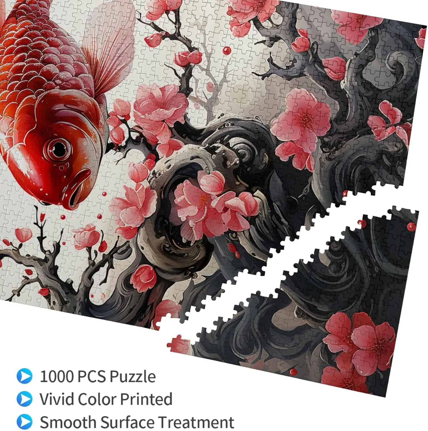 1000 Piece Jigsaw Puzzles for Adults Challenging Puzzle Wooden Picture Puzzle Personalized Custom Red Plum Fish Wood Puzzle for Family Game Nights Gifts 29.5x19.7 inches Puzzle