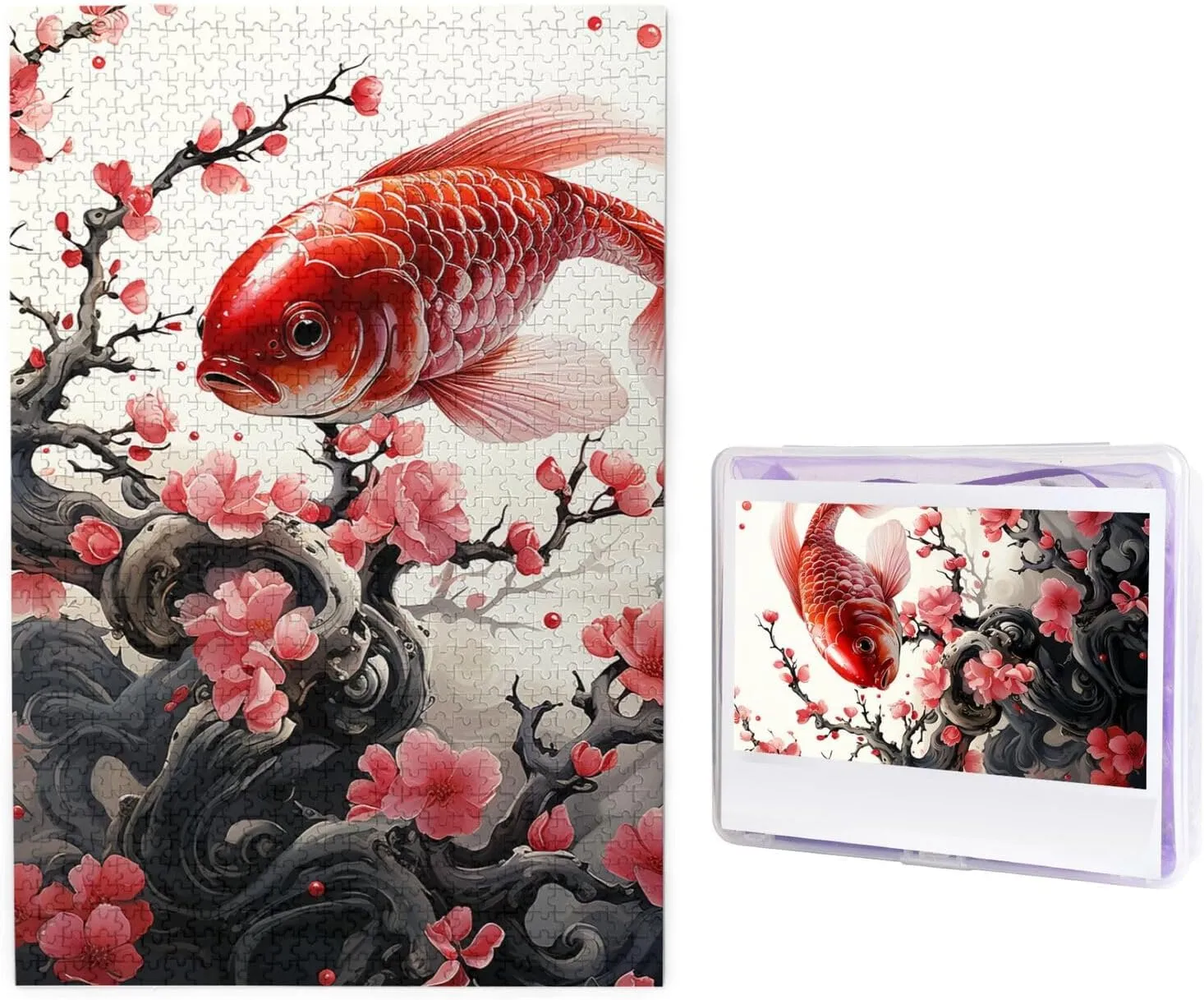 1000 Piece Jigsaw Puzzles for Adults Challenging Puzzle Wooden Picture Puzzle Personalized Custom Red Plum Fish Wood Puzzle for Family Game Nights Gifts 29.5x19.7 inches Puzzle