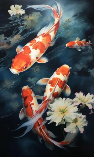 1000 Pieces Puzzles for Adults - A Painting of Two Koi Fish in A Pond Funny Puzzle Unique Difficult and Challenge Large Puzzle Game Toys Gift