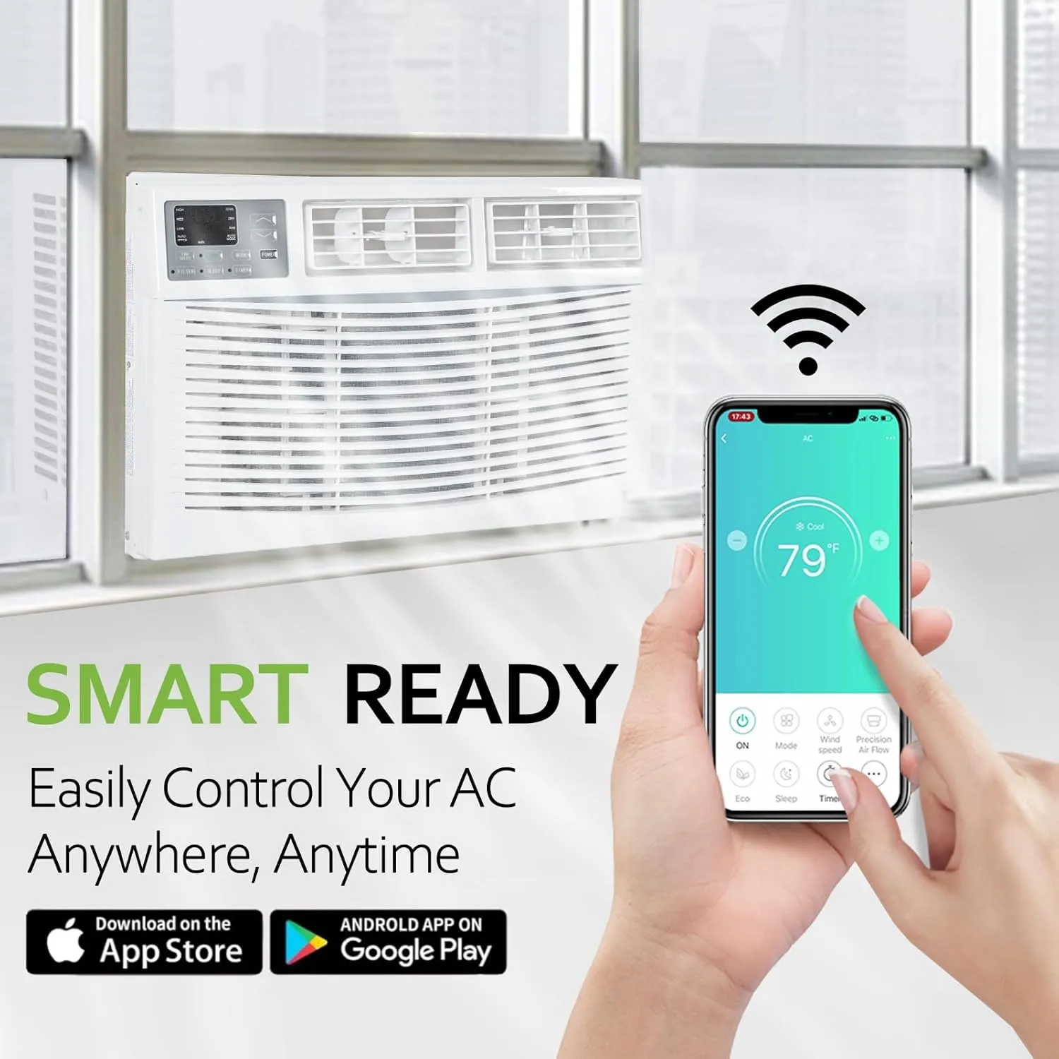 10000 BTU Window Air Conditioner with WiFi, Smart Window AC Unit with Remote, Washable Filter, for Home Office, Bedroom, Cools up to 450 Sq. Ft