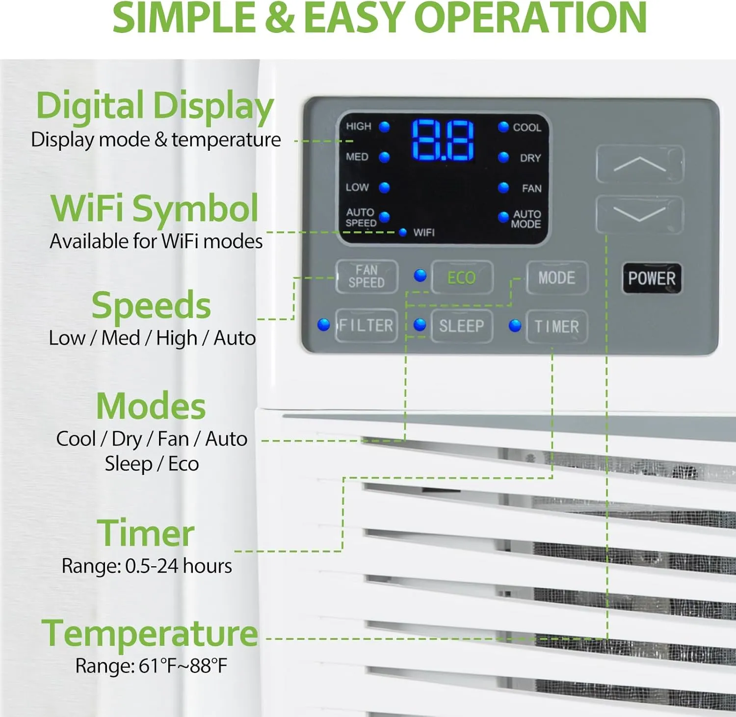 10000 BTU Window Air Conditioner with WiFi, Smart Window AC Unit with Remote, Washable Filter, for Home Office, Bedroom, Cools up to 450 Sq. Ft
