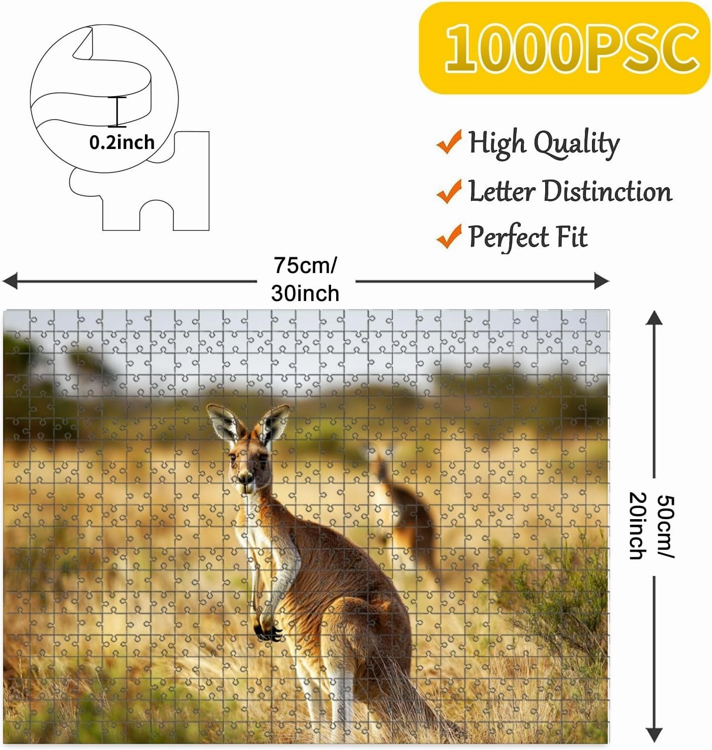 1000 Piece Jigsaw Puzzle Game, Colorful Red Kangaroo grasslands Australian Outback Large Puzzle Artwork for Adults Teens Challenging Puzzle Game Nights Toy Gift