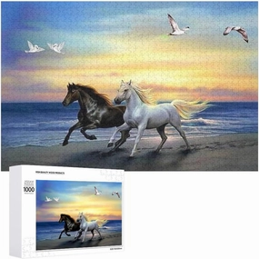 1000 Pieces Wooden Puzzle for Adults Horses Running On The Beach Horses Lovers for Players Who Like to Challenge The Difficult and Unlock More Complex Patterns in Hd - Rounded Corners Wooden