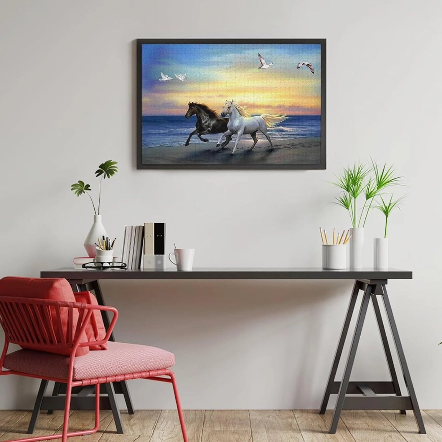 1000 Pieces Wooden Puzzle for Adults Horses Running On The Beach Horses Lovers for Players Who Like to Challenge The Difficult and Unlock More Complex Patterns in Hd - Rounded Corners Wooden