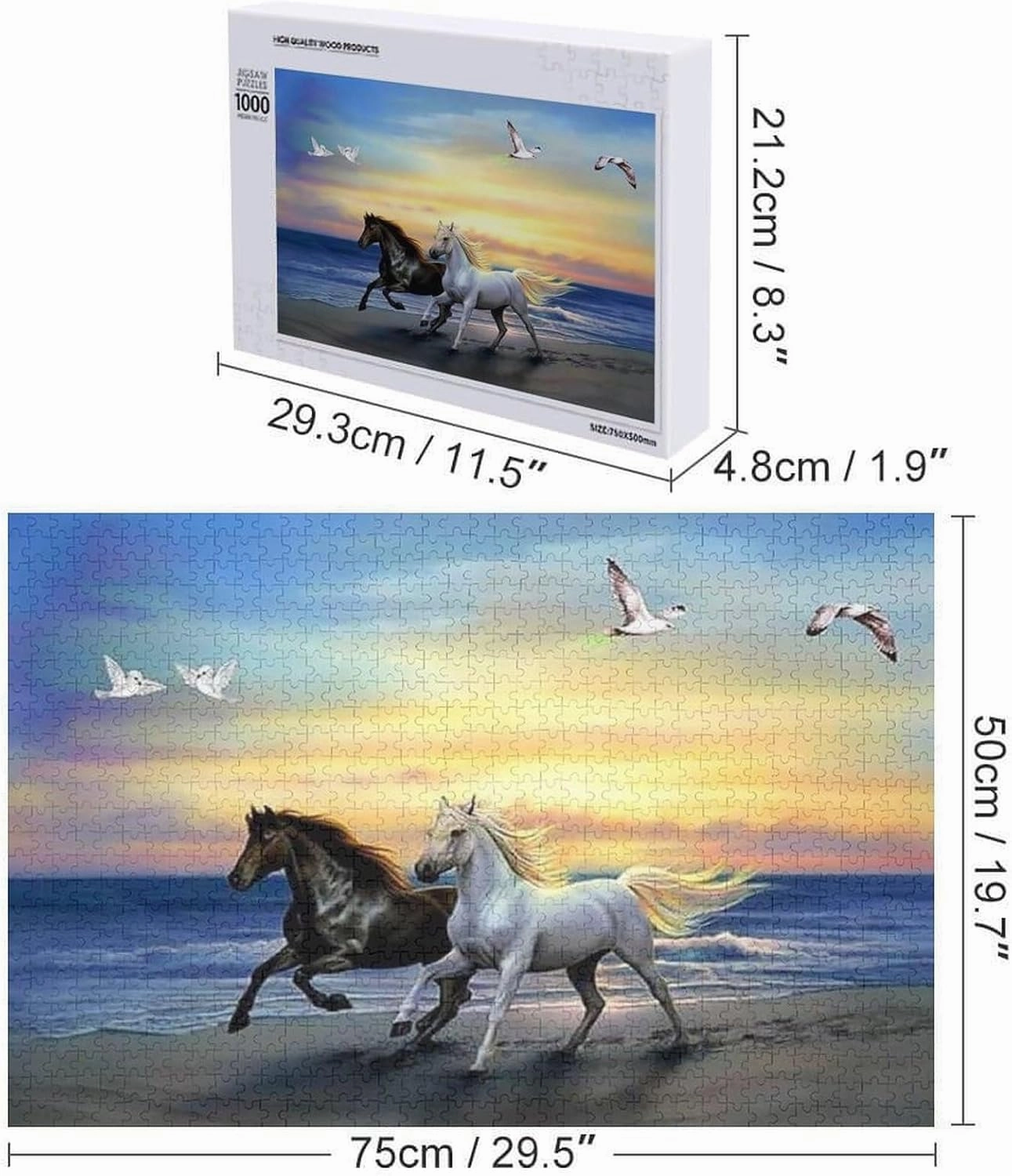 1000 Pieces Wooden Puzzle for Adults Horses Running On The Beach Horses Lovers for Players Who Like to Challenge The Difficult and Unlock More Complex Patterns in Hd - Rounded Corners Wooden