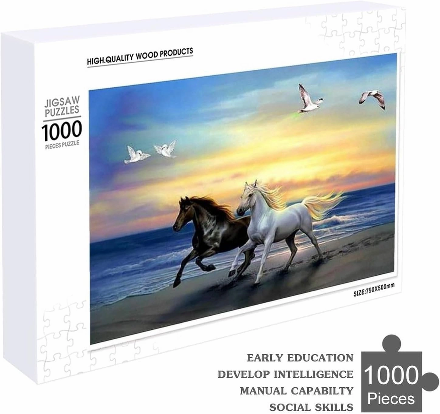 1000 Pieces Wooden Puzzle for Adults Horses Running On The Beach Horses Lovers for Players Who Like to Challenge The Difficult and Unlock More Complex Patterns in Hd - Rounded Corners Wooden