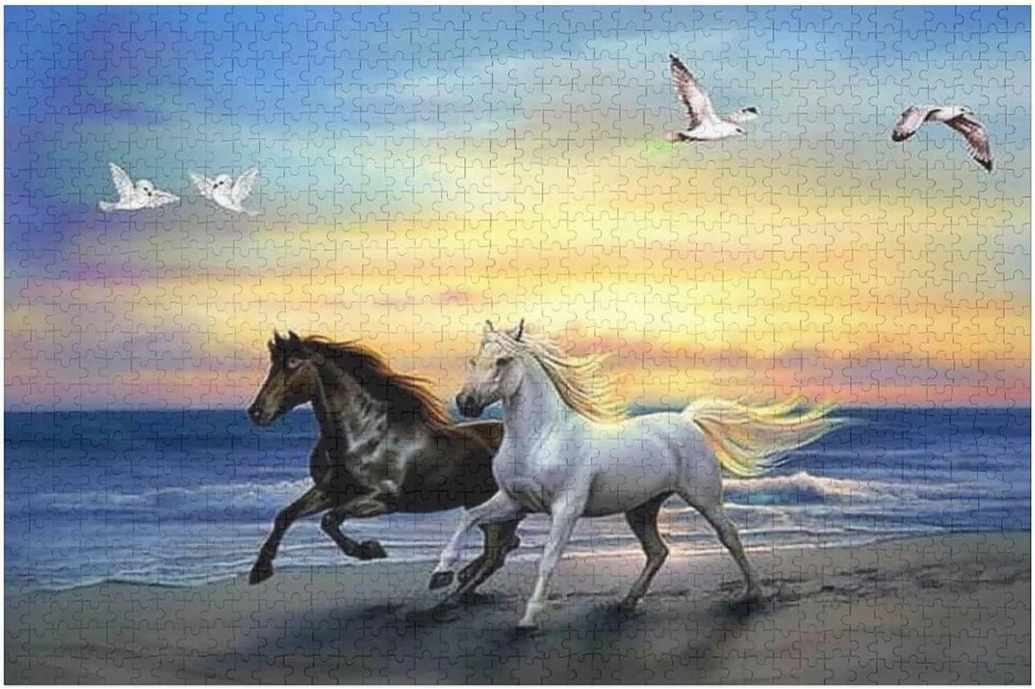 1000 Pieces Wooden Puzzle for Adults Horses Running On The Beach Horses Lovers for Players Who Like to Challenge The Difficult and Unlock More Complex Patterns in Hd - Rounded Corners Wooden