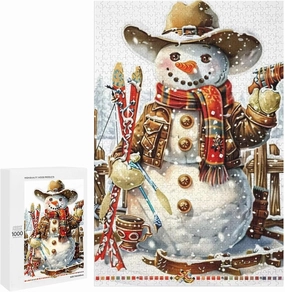 1000 Pieces Wooden Puzzles Adults for All Cowboy Snowman Ski Art Very Proud Challenge - Enjoy The Dream of Traveling The World Anytime,Anywhere Room Decor Home Decor