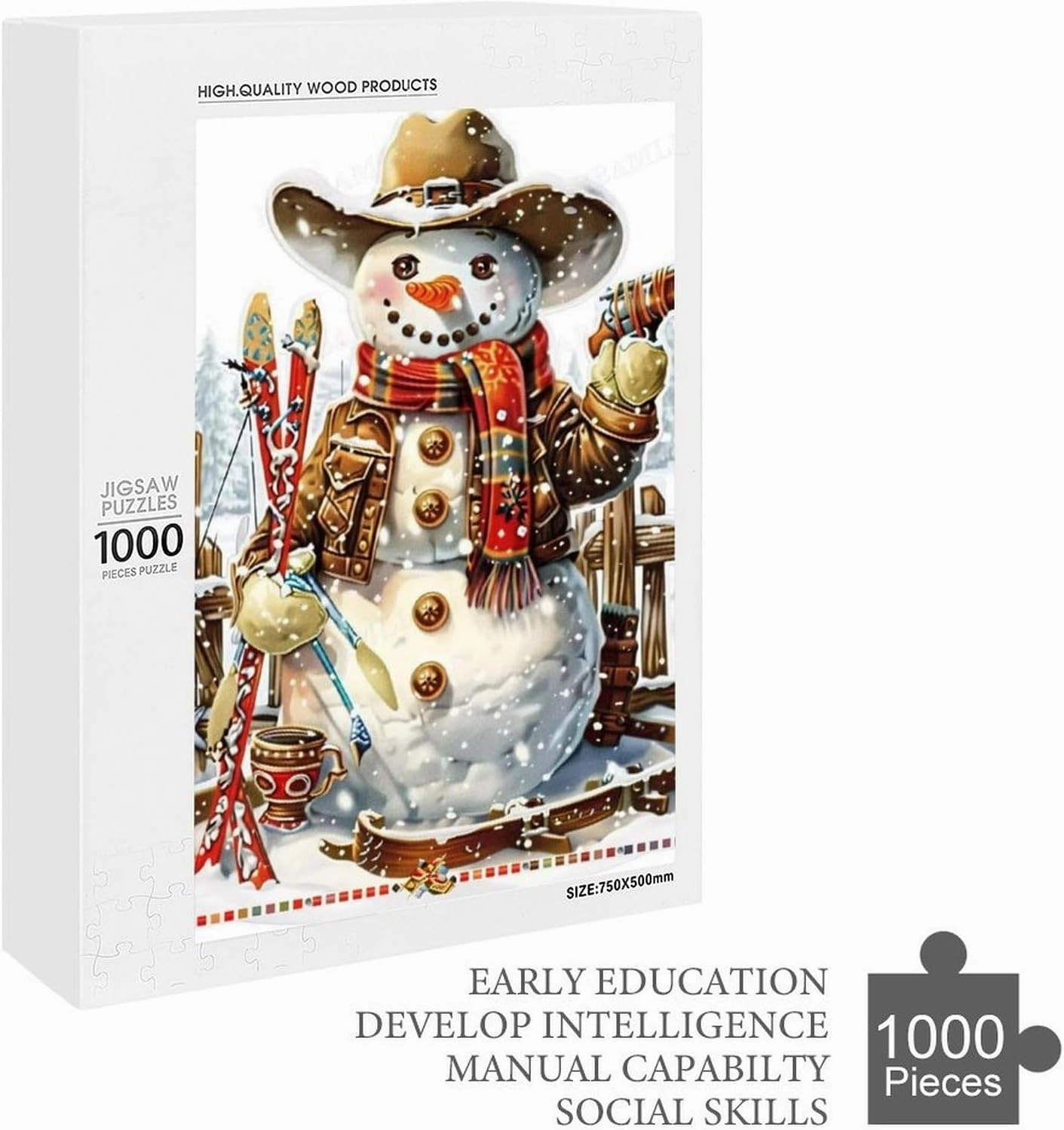 1000 Pieces Wooden Puzzles Adults for All Cowboy Snowman Ski Art Very Proud Challenge - Enjoy The Dream of Traveling The World Anytime,Anywhere Room Decor Home Decor