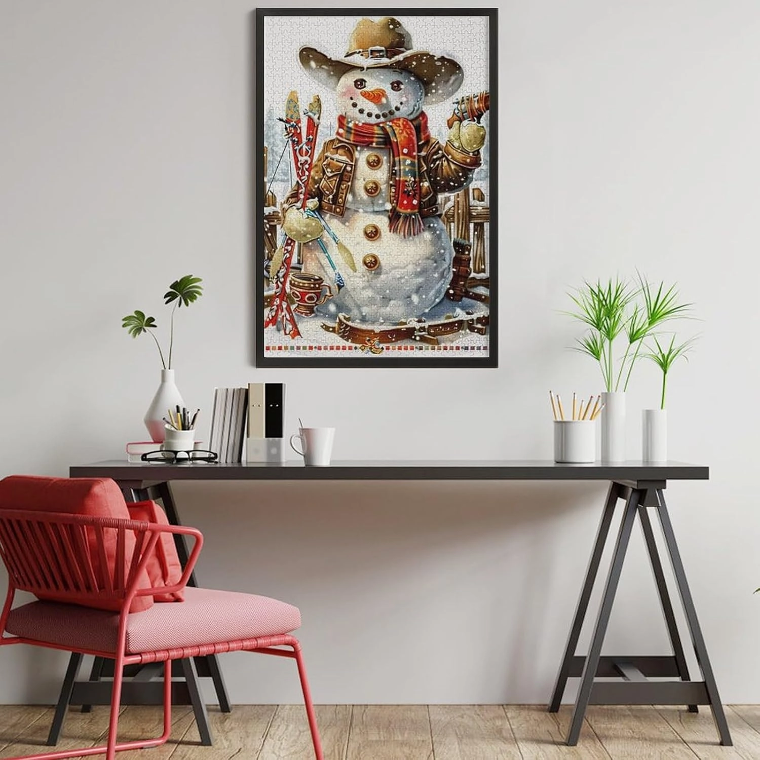 1000 Pieces Wooden Puzzles Adults for All Cowboy Snowman Ski Art Very Proud Challenge - Enjoy The Dream of Traveling The World Anytime,Anywhere Room Decor Home Decor