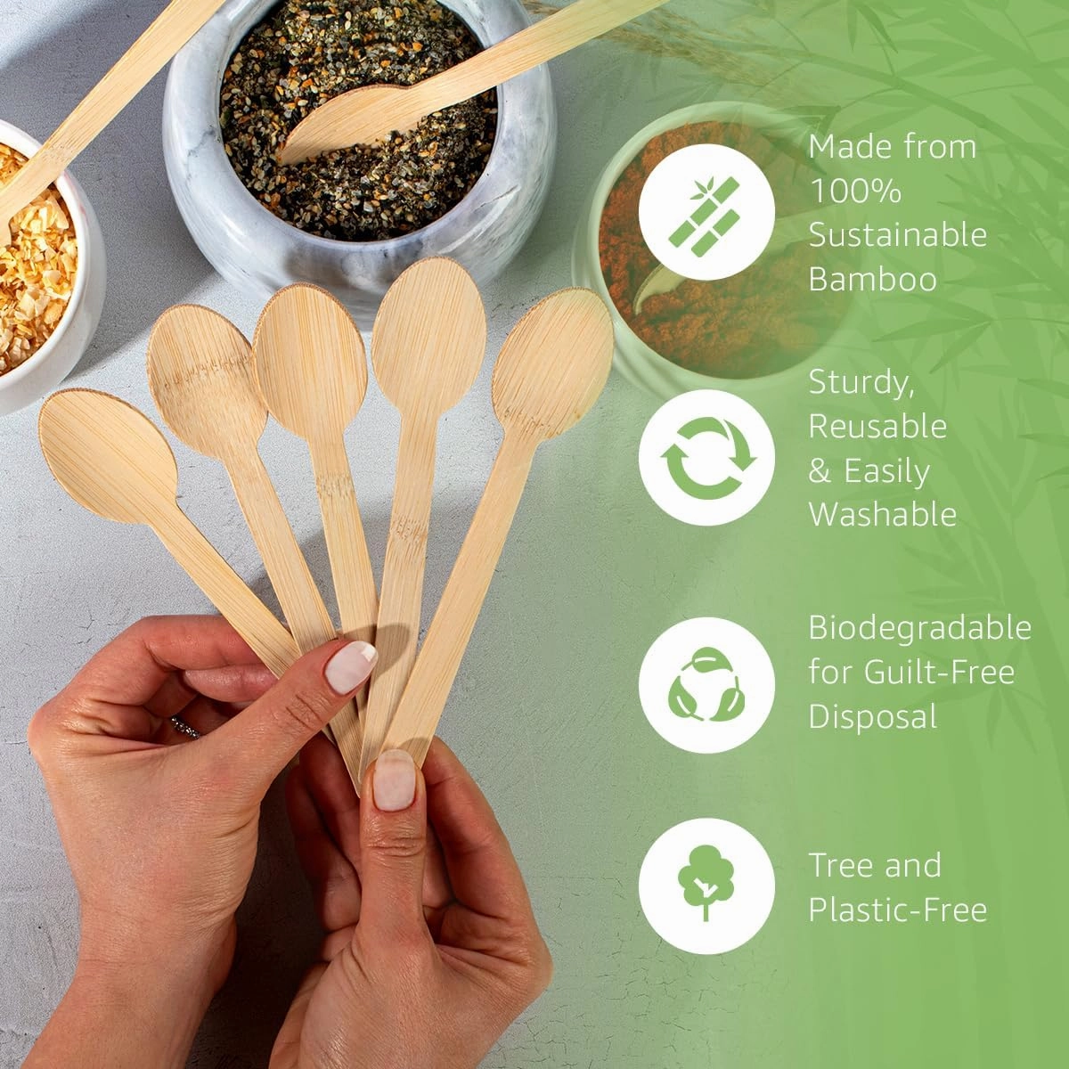 100% Bamboo Spoons Set - Eco Friendly Cutlery (600 Biodegradable Spoons) | Reusable or Disposable Bamboo Utensils | Compostable FSC Certified Silverware for Weddings, Camping, Parties