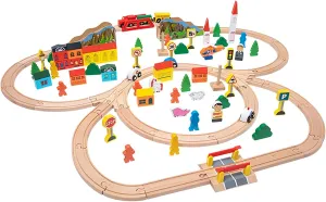 101 Pcs Wooden Train Set, Kids Train Toys with Railway Accessories, Train Tracks Set Toddler Toy, Railway Toy for Kids Ages 3  Years Old (108 Pcs) (101 Pcs)