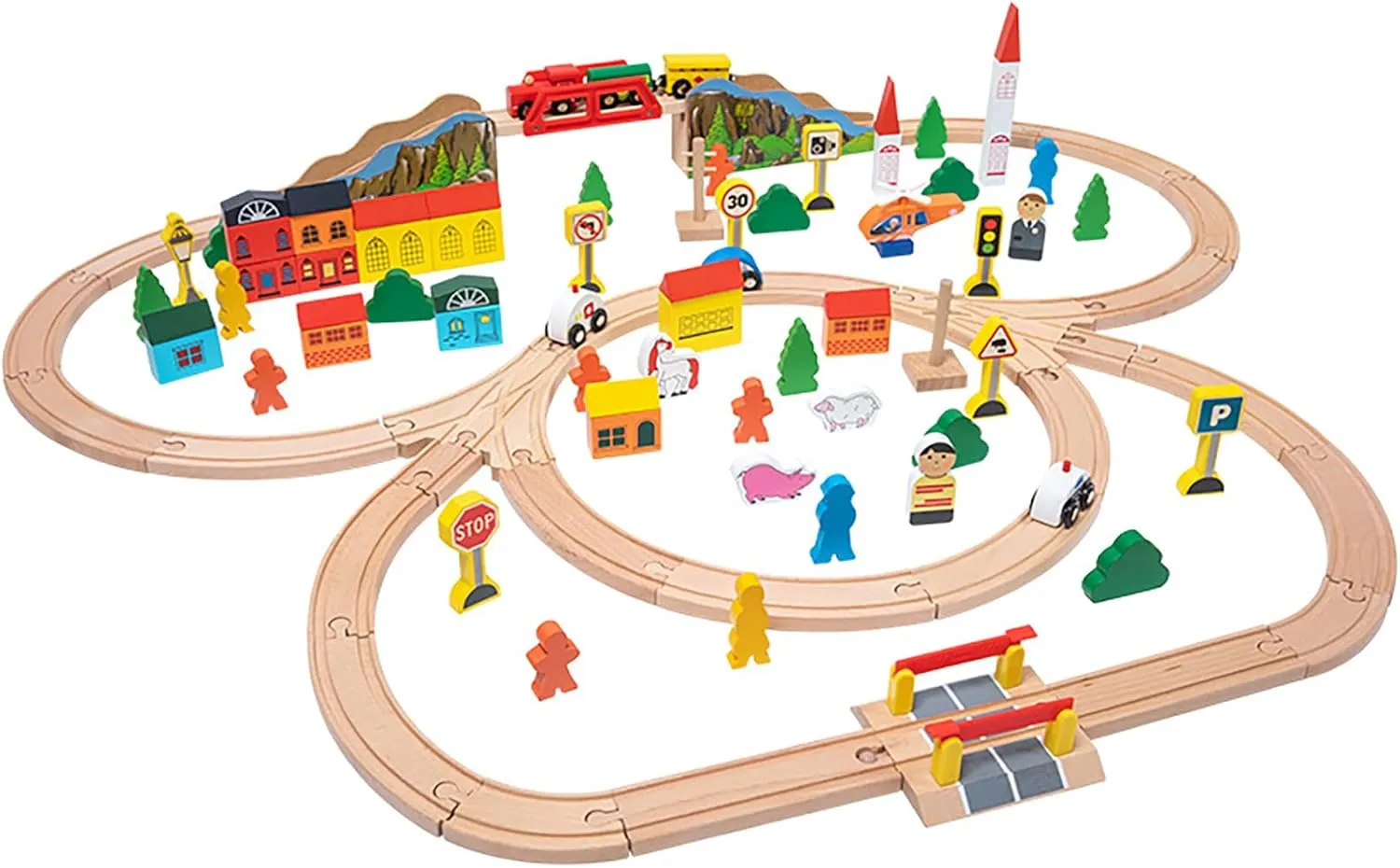 101 Pcs Wooden Train Set, Kids Train Toys with Railway Accessories, Train Tracks Set Toddler Toy, Railway Toy for Kids Ages 3  Years Old (108 Pcs) (101 Pcs)