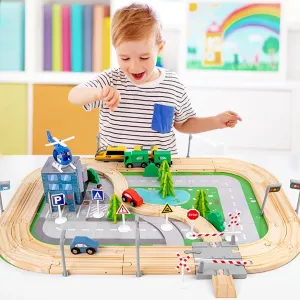 101 Pcs Wooden Train Set, Kids Train Toys with Railway Accessories, Train Tracks Set Toddler Toy, Railway Toy for Kids Ages 3  Years Old (108 Pcs)