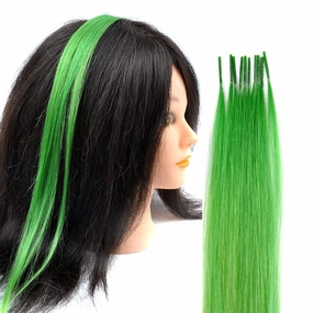 10 Strands/lot Colored I Tip Human Hair Extension For Women Girls Gift Cosplay Dress Up Party Feather Hair Extensions With Micro Beads And Pulling Needle And Pliers (20INCH, Apple Green)
