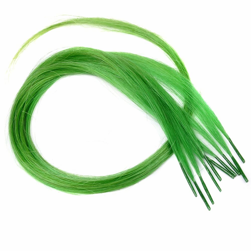 10 Strands/lot Colored I Tip Human Hair Extension For Women Girls Gift Cosplay Dress Up Party Feather Hair Extensions With Micro Beads And Pulling Needle And Pliers (20INCH, Apple Green)