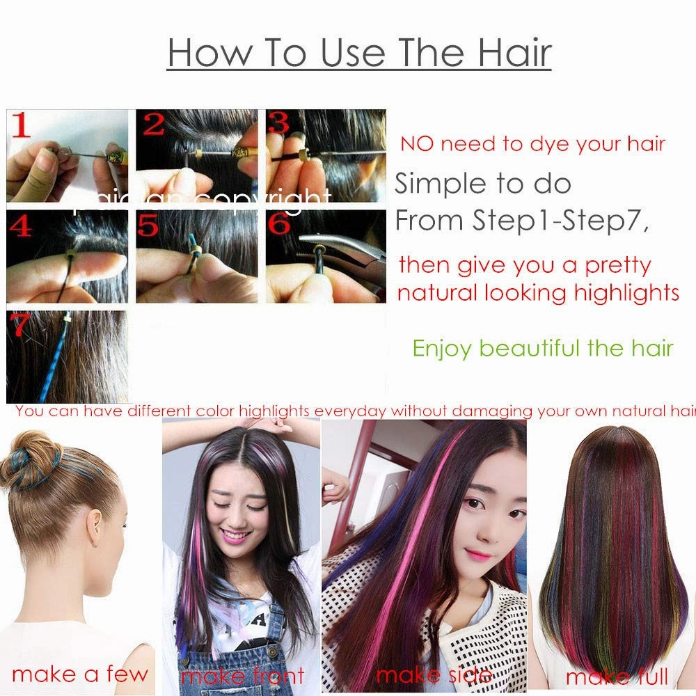 10 Strands/lot Colored I Tip Human Hair Extension For Women Girls Gift Cosplay Dress Up Party Feather Hair Extensions With Micro Beads And Pulling Needle And Pliers (20INCH, Apple Green)