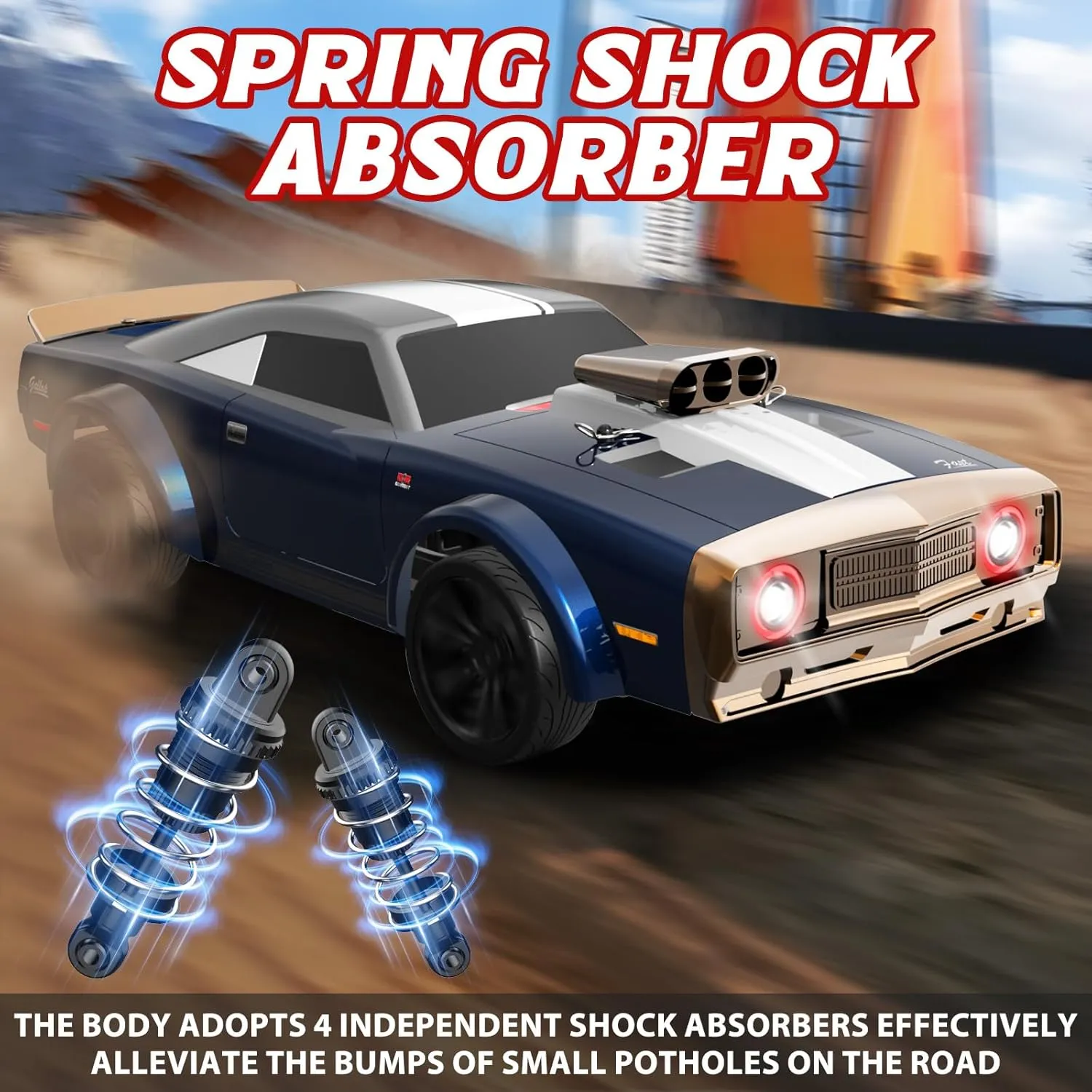 1/16 Fast RC Cars for Adults, RC Drift Car, 38KM/H High-Speed 4WD, Full Proportional Control, 6 LED Light Modes, 2 Rechargeable Batteries, RTR Drifting for Adults, Gift for Boys Kids and Girls