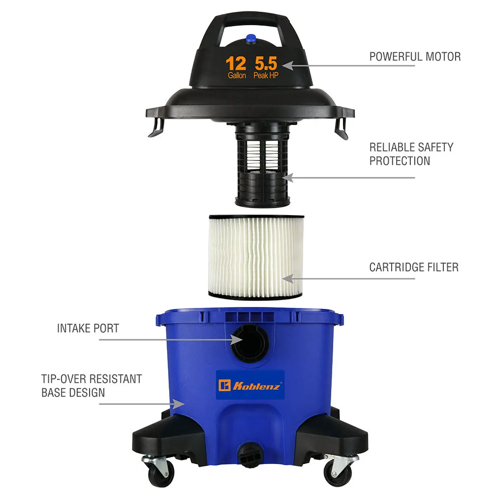 12 Gallon 5.5 PHP Wet Dry Vacuum WD-12 L4