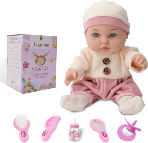 12 Inch Baby Doll with Accessories Set,Soft Baby Dolls for 3  Year Old Girls boy,Baby Toys for Birthday Gift (12 Inch Baby Doll-Pink- Fallow-YD-W243002)