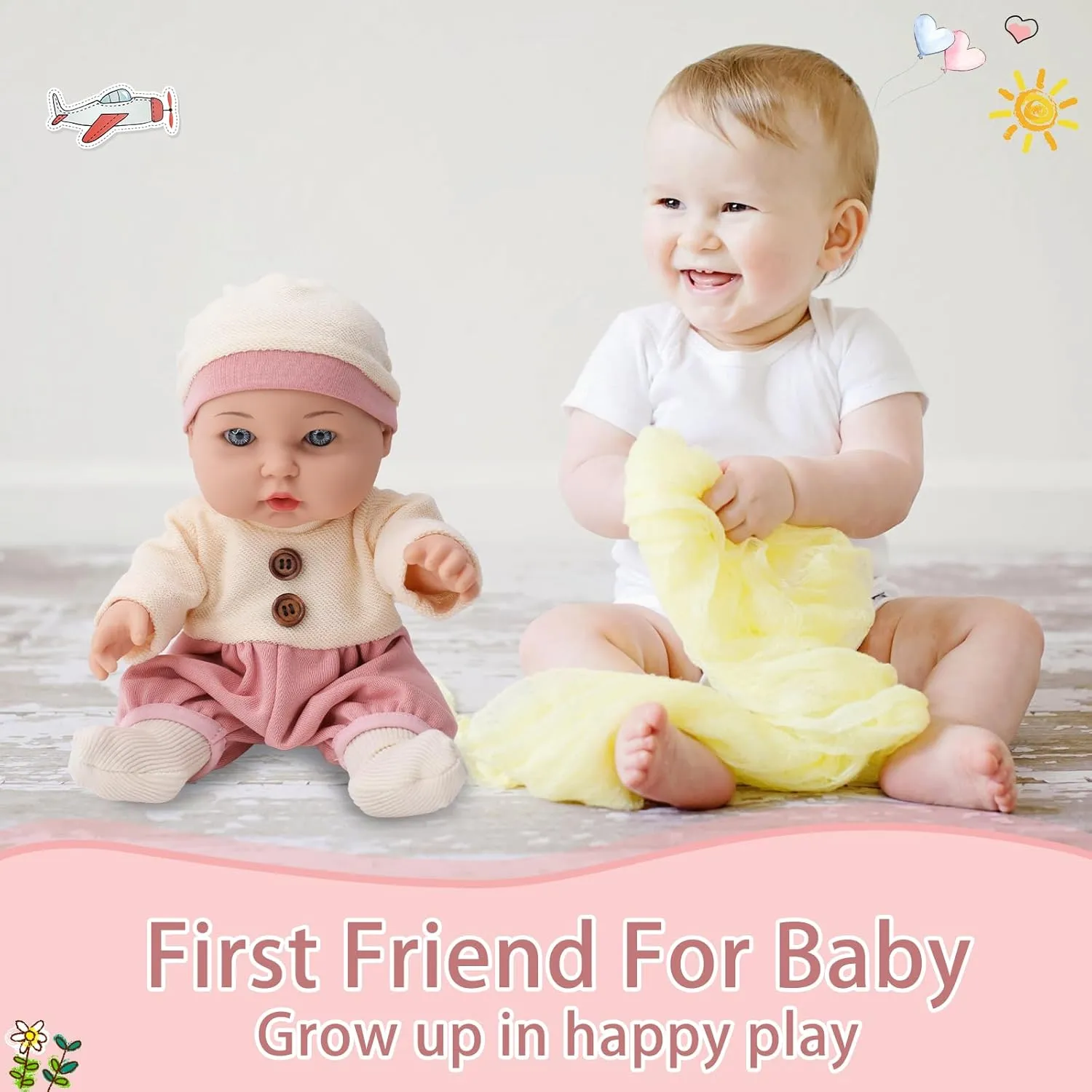 12 Inch Baby Doll with Accessories Set,Soft Baby Dolls for 3  Year Old Girls boy,Baby Toys for Birthday Gift (12 Inch Baby Doll-Pink- Fallow-YD-W243002)