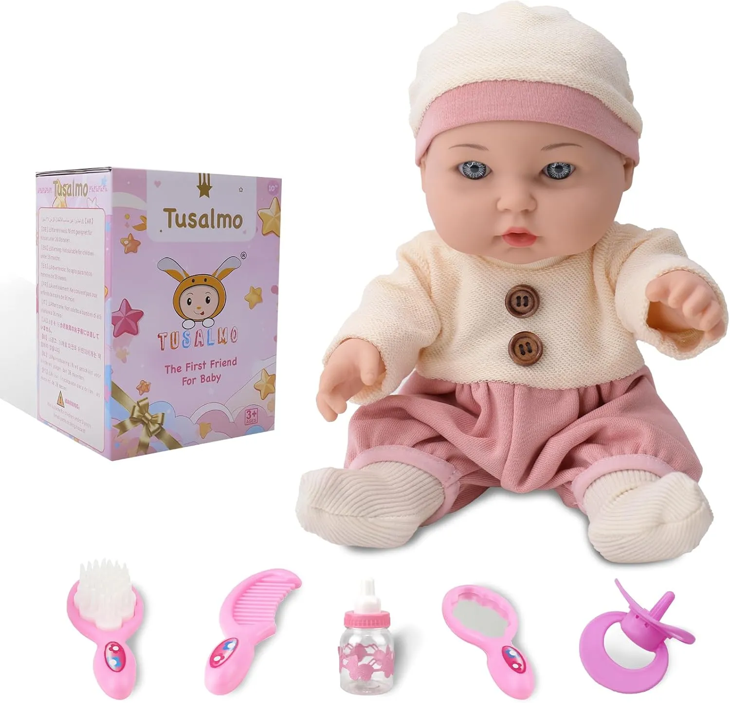 12 Inch Baby Doll with Accessories Set,Soft Baby Dolls for 3  Year Old Girls boy,Baby Toys for Birthday Gift (12 Inch Baby Doll-Pink- Fallow-YD-W243002)