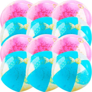12 Pack 16 Inch Inflatable Glitter Beach Balls Blow up Confetti Beach Ball for Summer Beach Pool Party, 16 Inch After Inflation